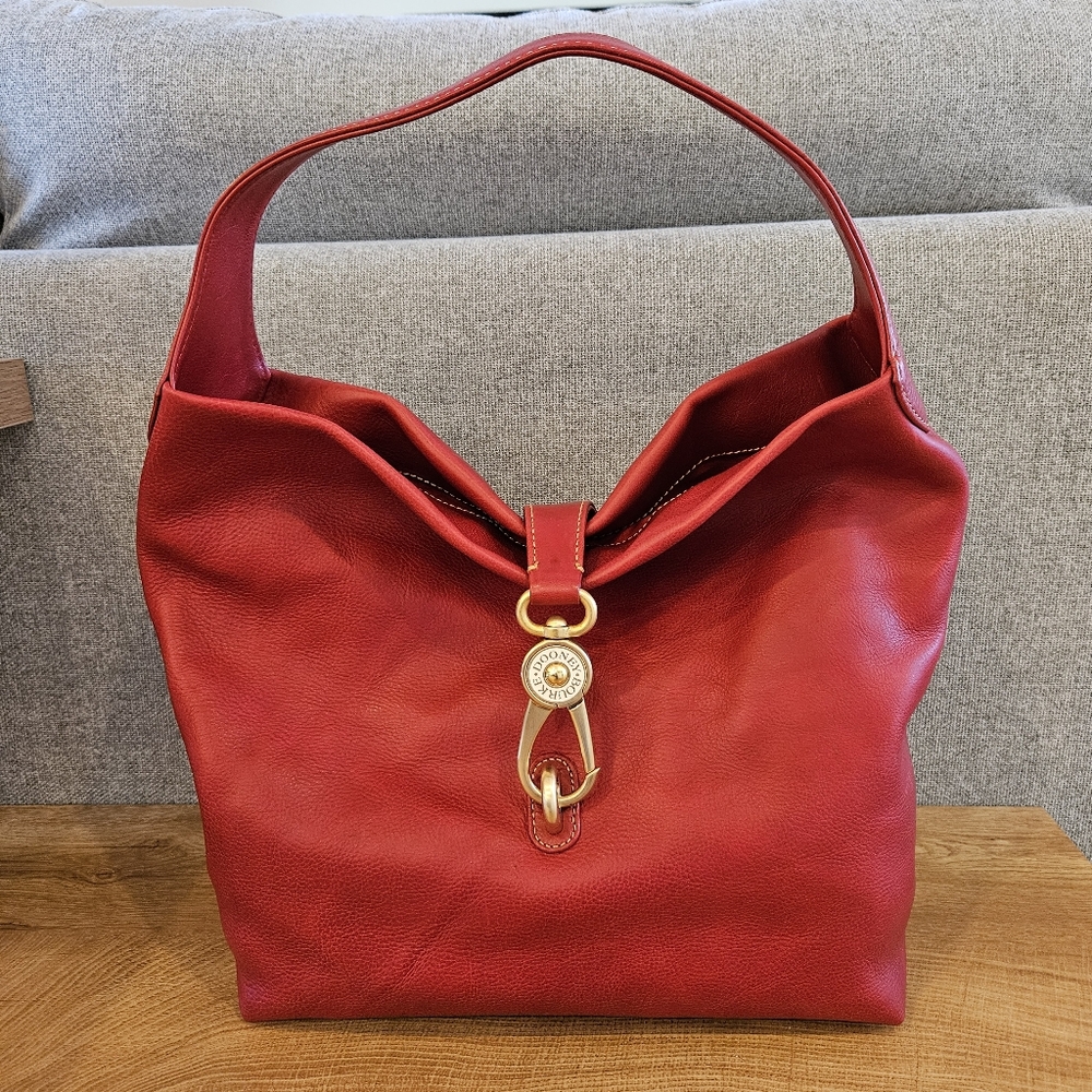Dooney & Boerke Red Belvedere Logo Lock Shoulder Bag Leather